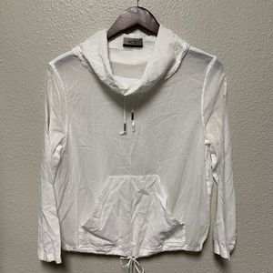 KT white linen lightweight long sleeve cowl neck pull over summer shirt Sz S